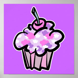Poster nuages rose et violet cupcake