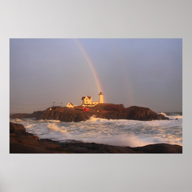 Poster Nubble Lighthouse Arc en ciel après la tempête (Devant)