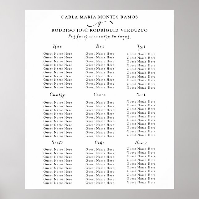 Poster NUESTRA BODA Espagnol Mariage Carte de siège (Devant)