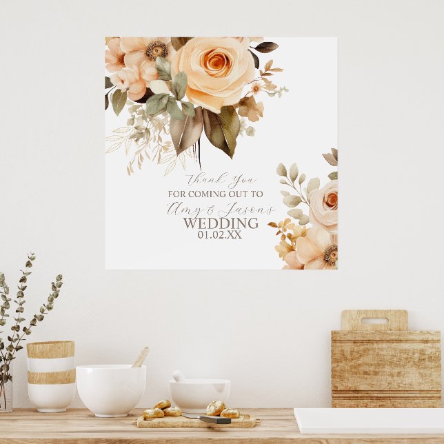 Poster Nuetral Beige Floral Mariage botanique Brown (Cuisine)