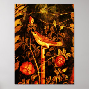 Poster NUIT AVEC ROSES, rouge noir jaune