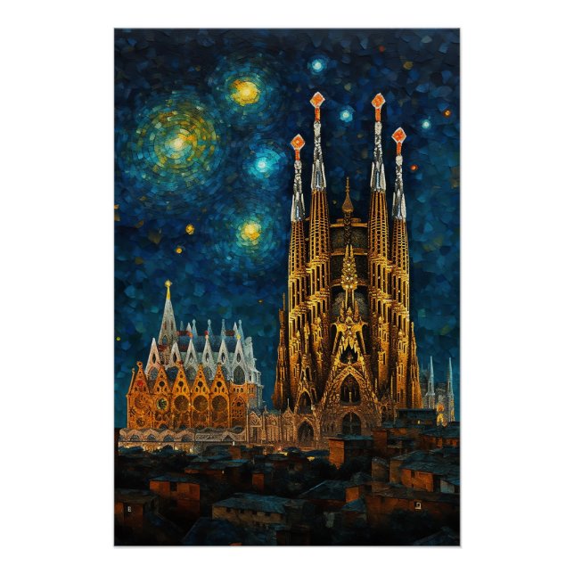 Poster Nuit Catalan Starry | Gaudí rencontre Van Gogh (Devant)
