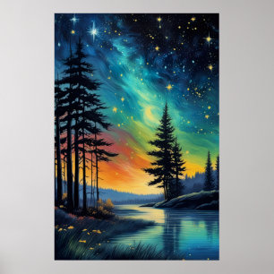 Poster Nuit colorée sur une nature sauvage paisible