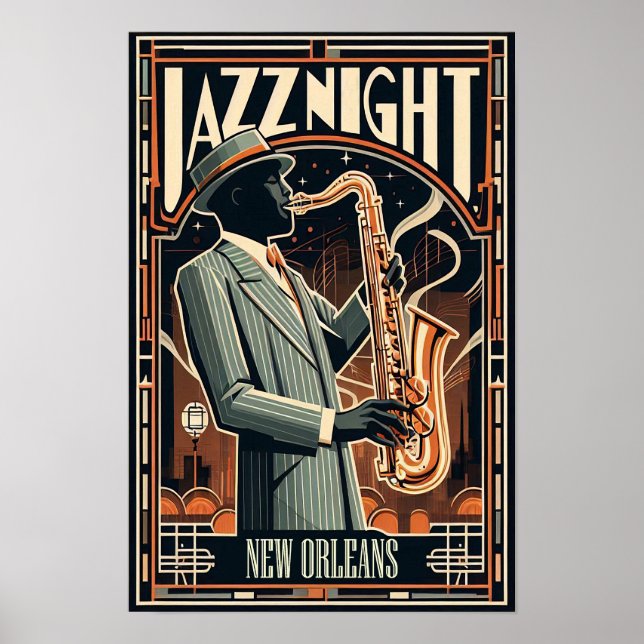 Poster Nuit de jazz à la Nouvelle-Orléans - Art Vintage (Devant)