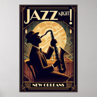 Poster Nuit de jazz à la Nouvelle-Orléans - Art Vintage