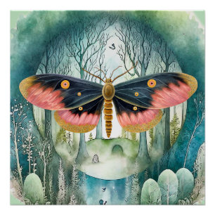Poster Nuit de la forêt de Moth Rose