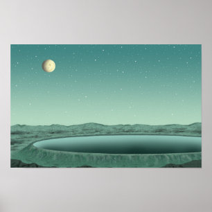 Poster Nuit de lune silencieuse. Au bord d'un lac dans un