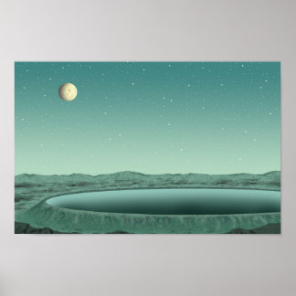 Poster Nuit de lune silencieuse. Au bord d'un lac dans un