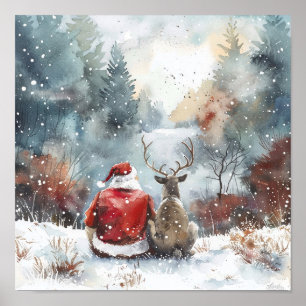 Poster Nuit de Noël calme – Hiver de Père Noël et de Renn
