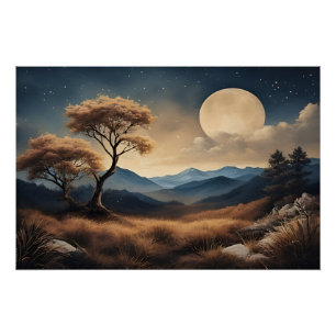 Poster Nuit de pleine lune dorée