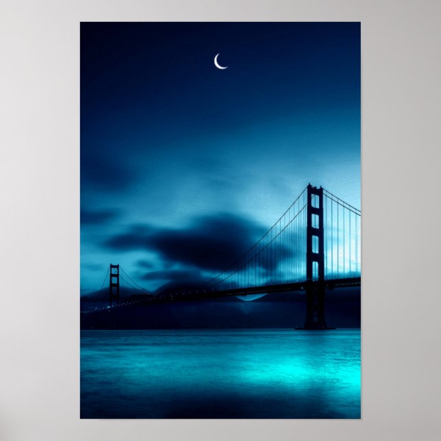 Poster Nuit d'été magique avec croissant et pont (Devant)