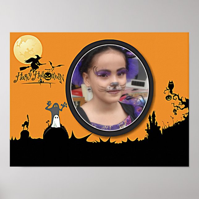 Poster Nuit d'Halloween à Orange Glow Ajouter votre photo (Devant)
