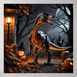 Poster Nuit D'Halloween Avec Velociraper