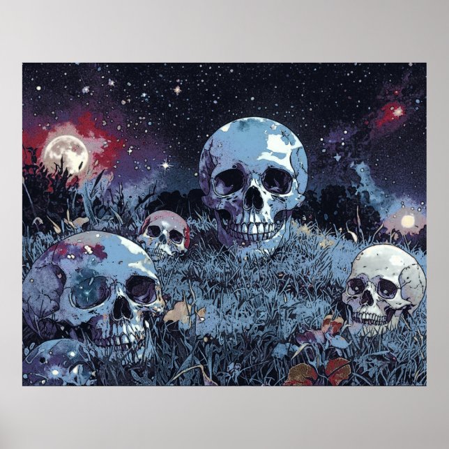 Poster Nuit éffrayante d'Halloween - Eerie Skuls (Devant)