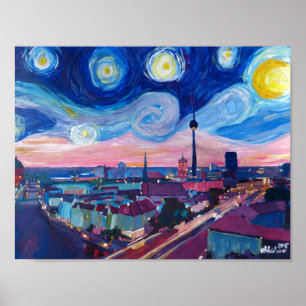 Poster Nuit étoilée à Berlin avec l'horizon