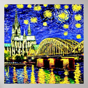 Poster Nuit étoilée Cologne Allemagne Cathédrale