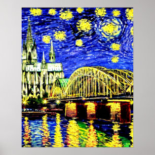 Poster Nuit étoilée Cologne Allemagne Cathédrale