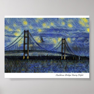 Poster Nuit étoilée du pont Mackinac