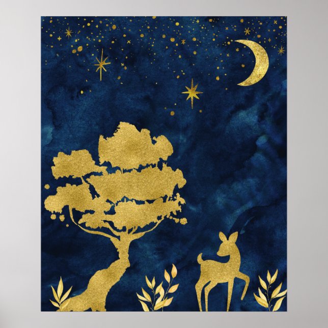 Poster Nuit étoilée - silhouette dorée (Devant)