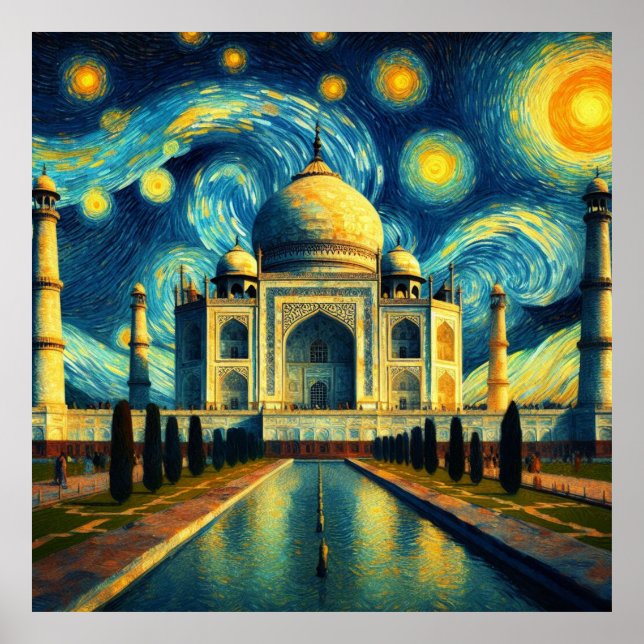Poster Nuit étoilée Taj Mahal India (Devant)