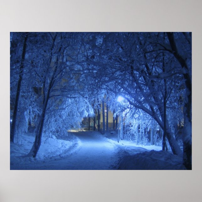 Poster Nuit hivernale neige (Devant)