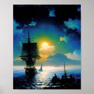 Poster Nuit illuminée sur la Lune à Capri par Ivan Aivazo