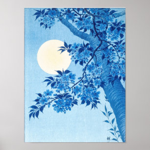 Poster Nuit Lune de Cerise en fleurs Ohara Koson Blue12
