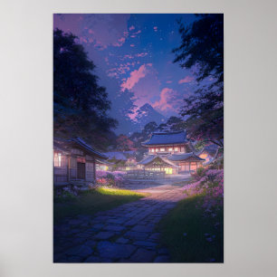Poster Nuit paisible dans un village rural japonais