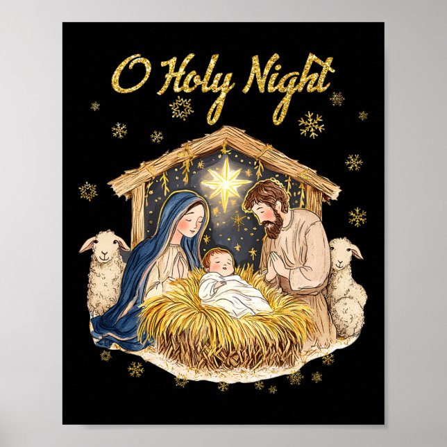 Poster Nuit Sainte Religieuse Noël Nativité Scène F (Devant)