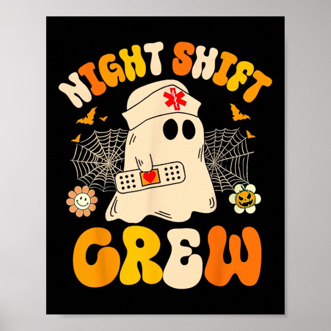 Poster Nuit Shift Crew Ghost Halloween Nurse Funny (Devant)