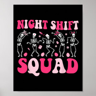 Poster Nuit Shift Équipage Infirmières Bunny Danser Skele