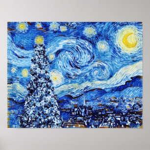 Poster Nuit Van Gogh Starry - Arbre de Noël blanc