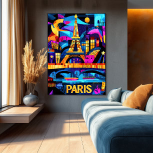 Poster Nuits colorées de Paris - Art Tour Eiffel géométri