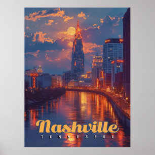 Poster Nuits de Nashville : Réflexions Skyline