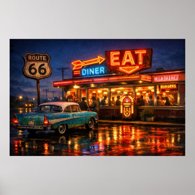 Poster Nuits du diner néon de la route 66 (Devant)