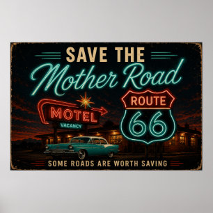 Poster Nuits du motel néon Route 66