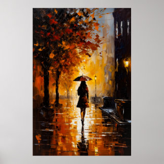 Poster Nuits pluvieuses, lumières de la ville : Une belle