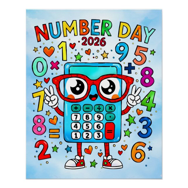 Poster Number Day 2026 Cute Calculator Math Design (Devant)