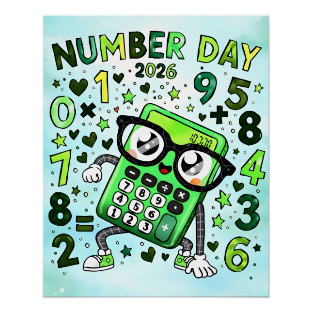 Poster Number Day 2026 Green Calculator Math Design (Devant)