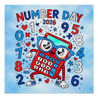 Poster Number Day 2026 Red Calculator Math Design