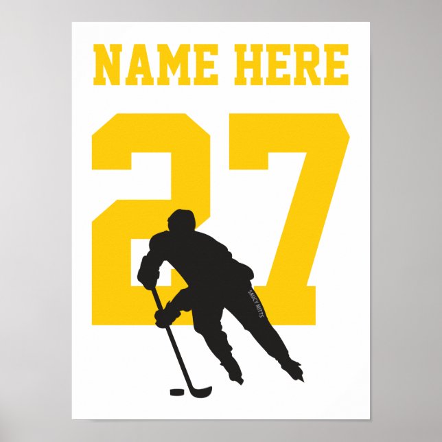 Poster Numéro de joueur de hockey personnalisé Noir et or (Devant)