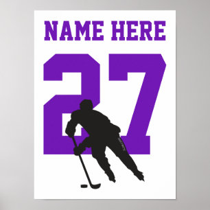 Poster Numéro de joueur de hockey personnalisé violet