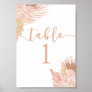 Poster Numéro de table Boho Soft Pink