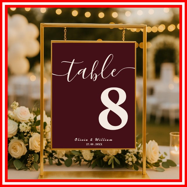 Poster Numéro de table de mariage Bourgogne et ivoire (Créateur téléchargé)