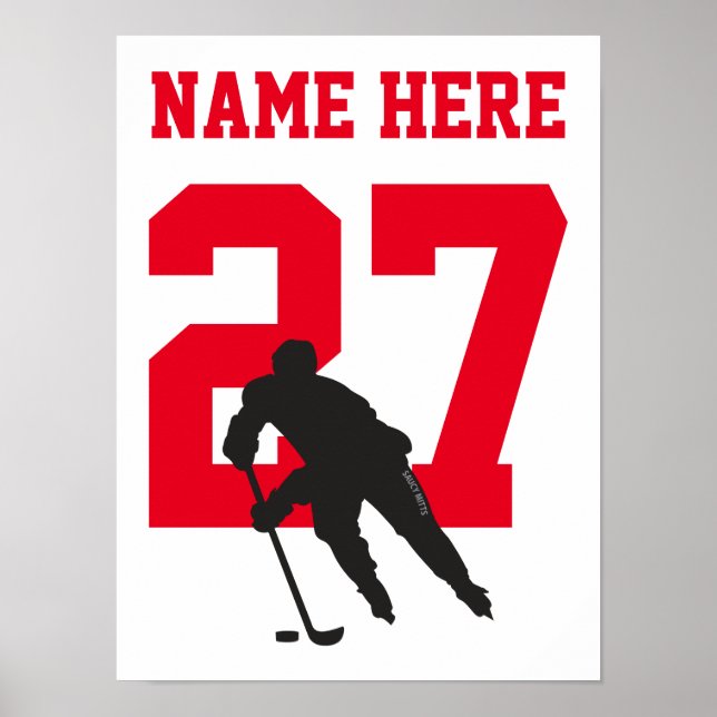 Poster Numéro du joueur de hockey personnalisé rouge (Devant)