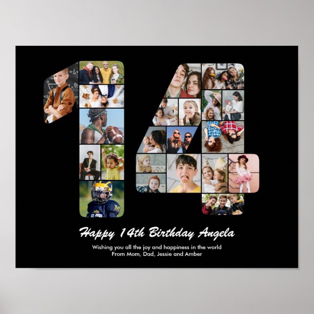 Poster Numéro pour 14e anniversaire Collage personnalisé  (Devant)