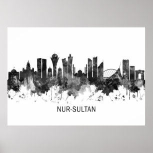 Poster Nur-Sultan Kazakhstan Skyline BW