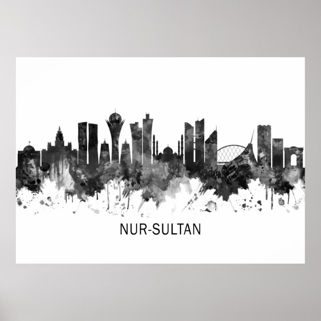 Poster Nur-Sultan Kazakhstan Skyline BW (Devant)