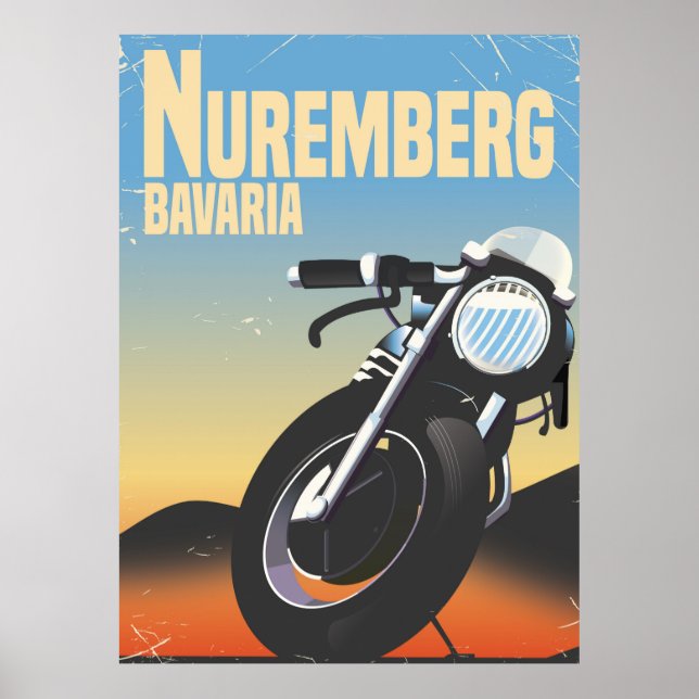 Poster Nuremberg, Bavière Motorcycle vintage voyage poste (Devant)