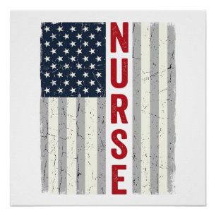 Poster Nurse Drapeau Américain Vintage Gravure Design de